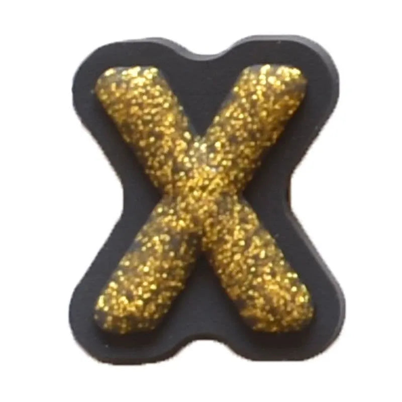 Shoe charm - A-Z CAPITAL LETTERS, Sparkle Gold on Black