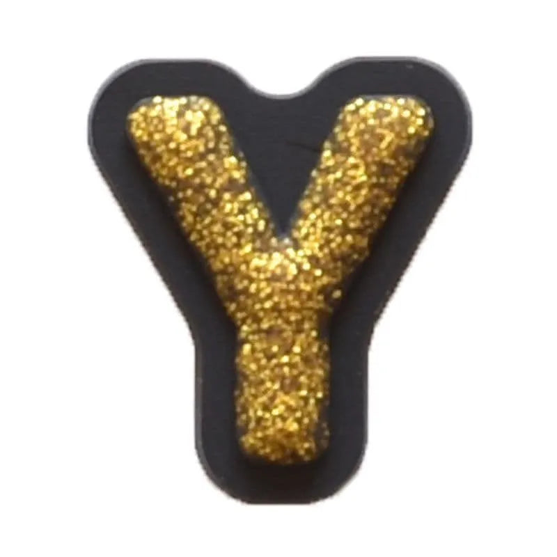 Shoe charm - A-Z CAPITAL LETTERS, Sparkle Gold on Black