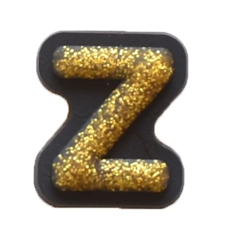 Shoe charm - A-Z CAPITAL LETTERS, Sparkle Gold on Black