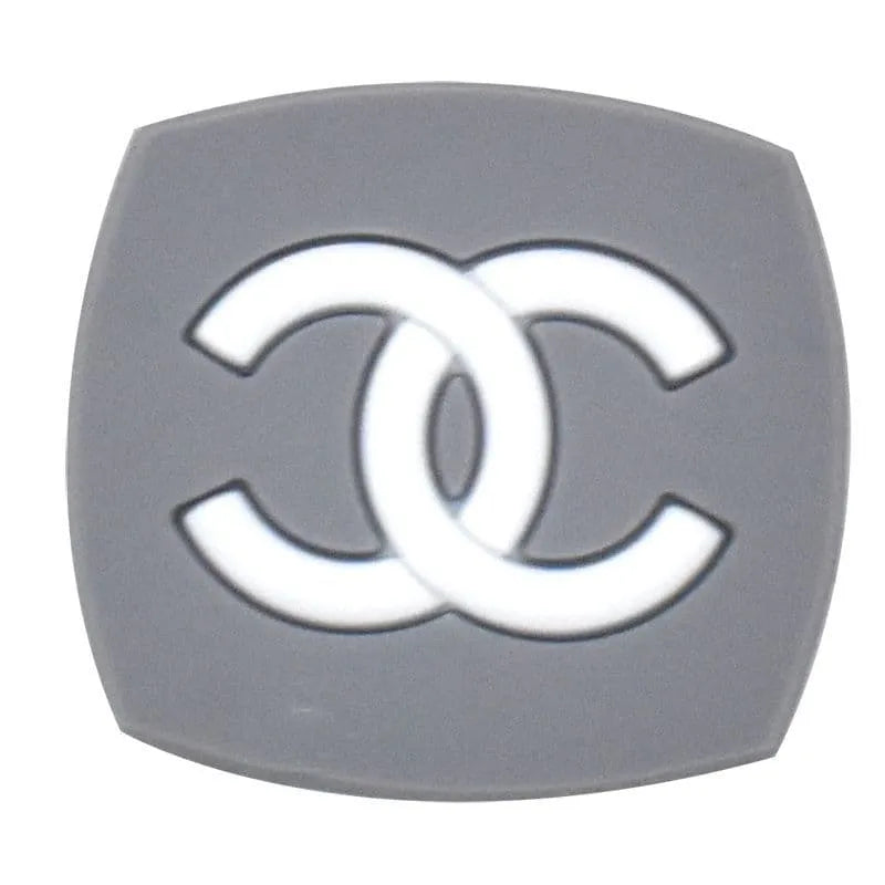 Chanel Double C Badge White On Grey Shoe Charm