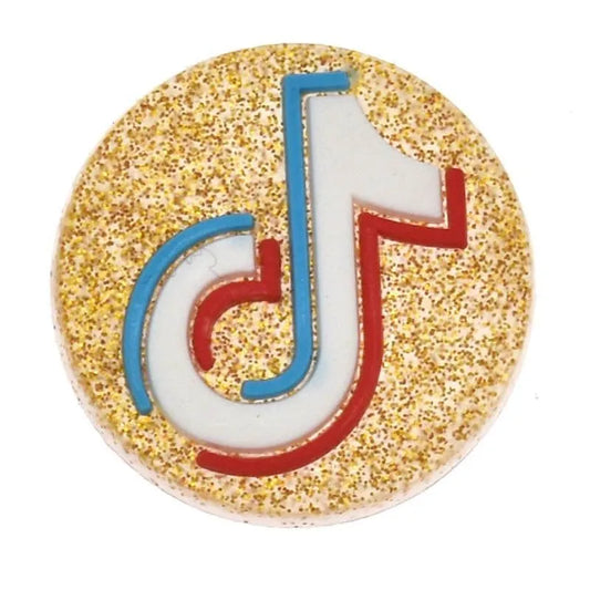 Tic Tok Video Round Badge Speckled Gold Shoe Charm