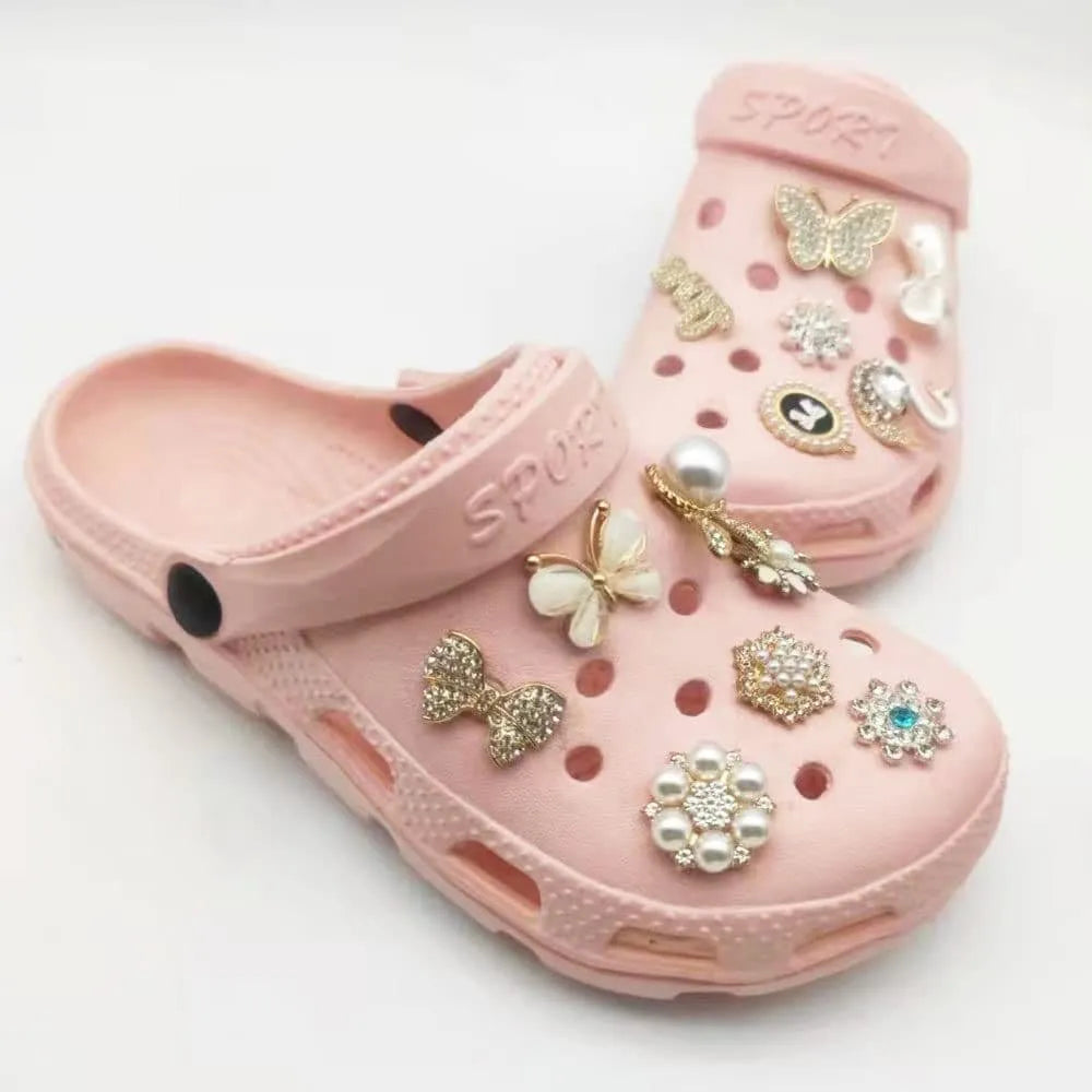 Shoe charms - Gold round pearl inset No.5