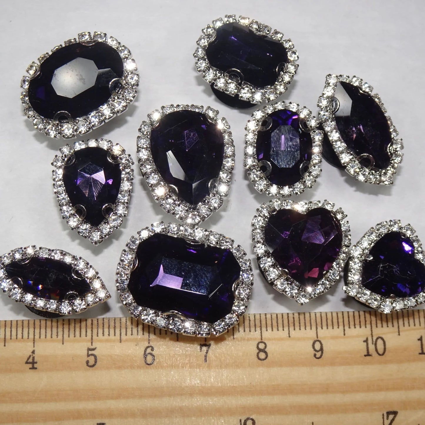 Shoe charms - Purple Rhinestone Crystal gems 10 assorted shapes