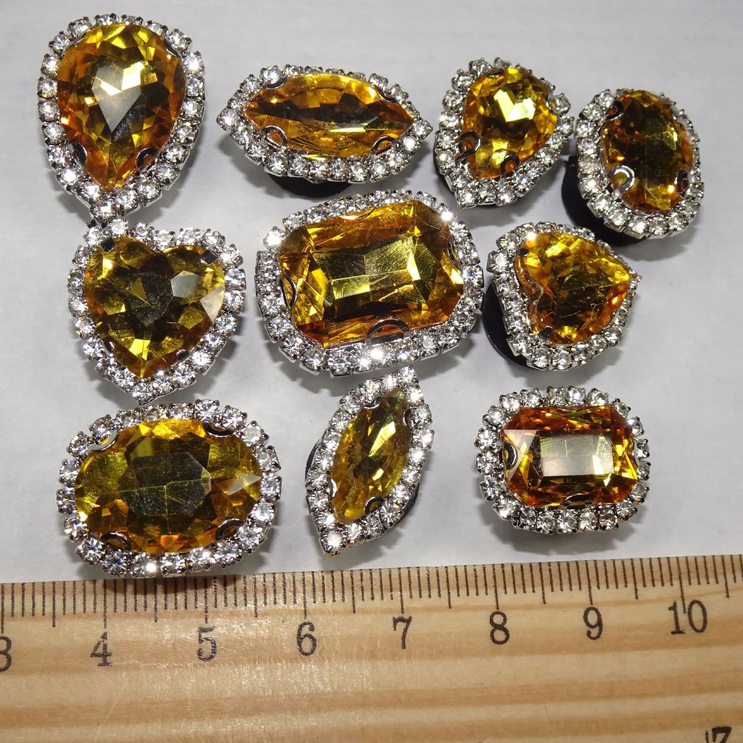 Shoe charms - Yellow Rhinestone Crystal gems 10 assorted shapes