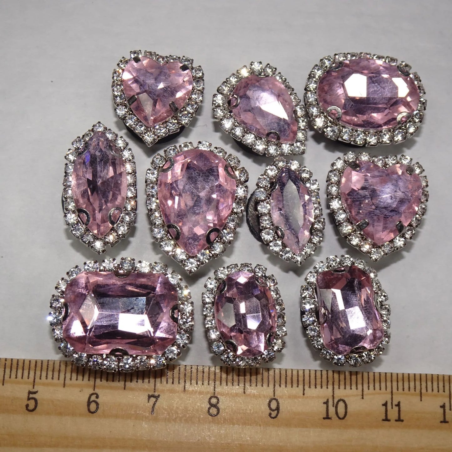 Shoe charms - Pink Rhinestone gems Chrystal 10 assorted shapes