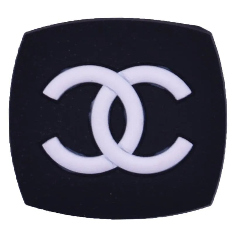Cc Stylized White On Black Shaped Badge Shoe Charm
