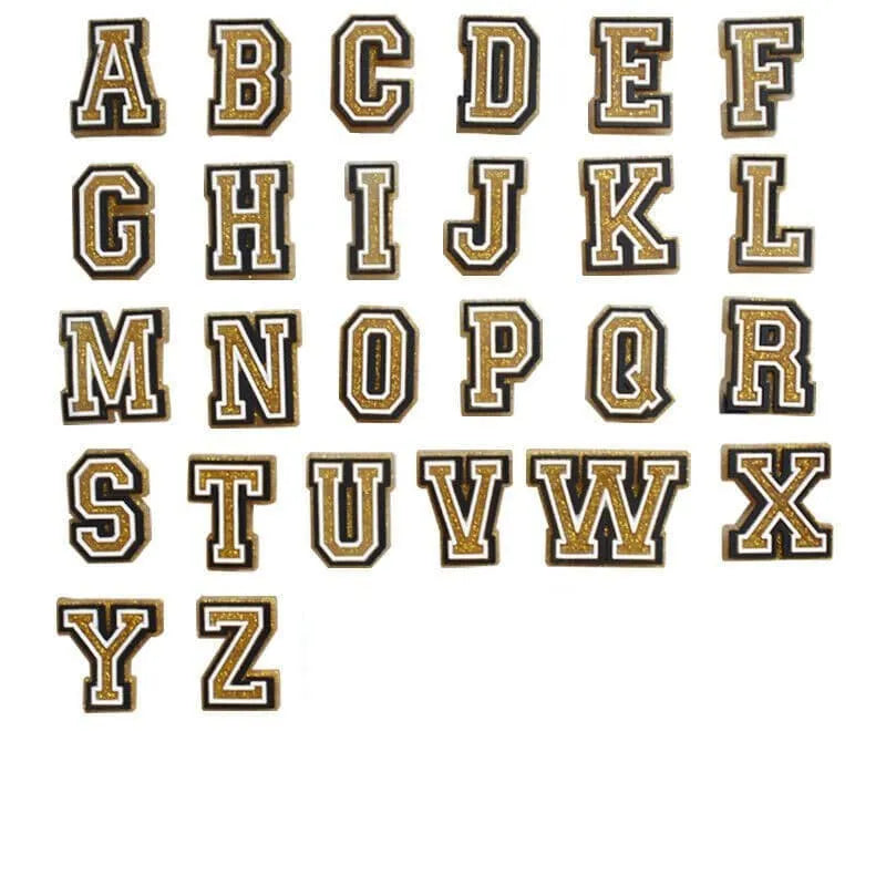Shoe charm - A-Z LETTERS, Speckled Gold with Black frame