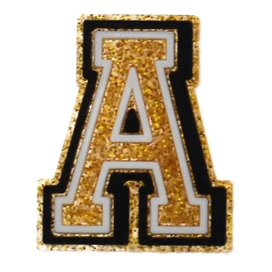 Shoe charm - A-Z LETTERS, Speckled Gold with Black frame