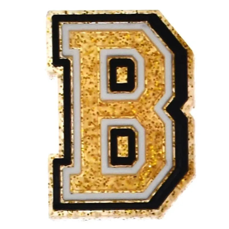 Shoe charm - A-Z LETTERS, Speckled Gold with Black frame