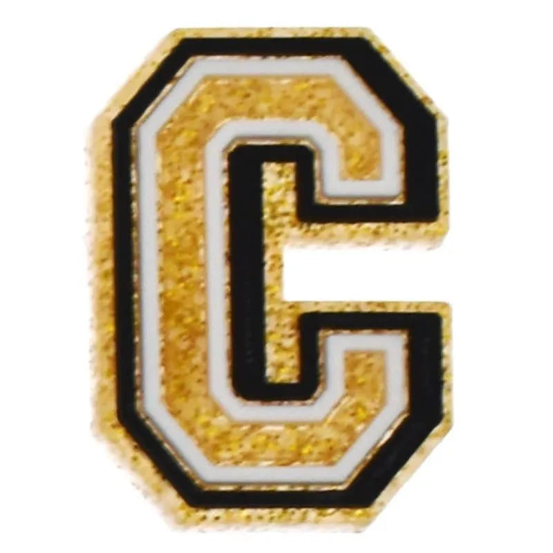 Shoe charm - A-Z LETTERS, Speckled Gold with Black frame