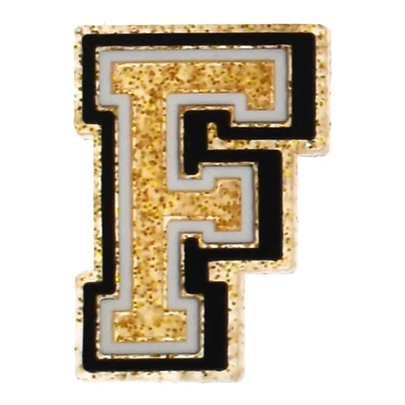 Shoe charm - A-Z LETTERS, Speckled Gold with Black frame