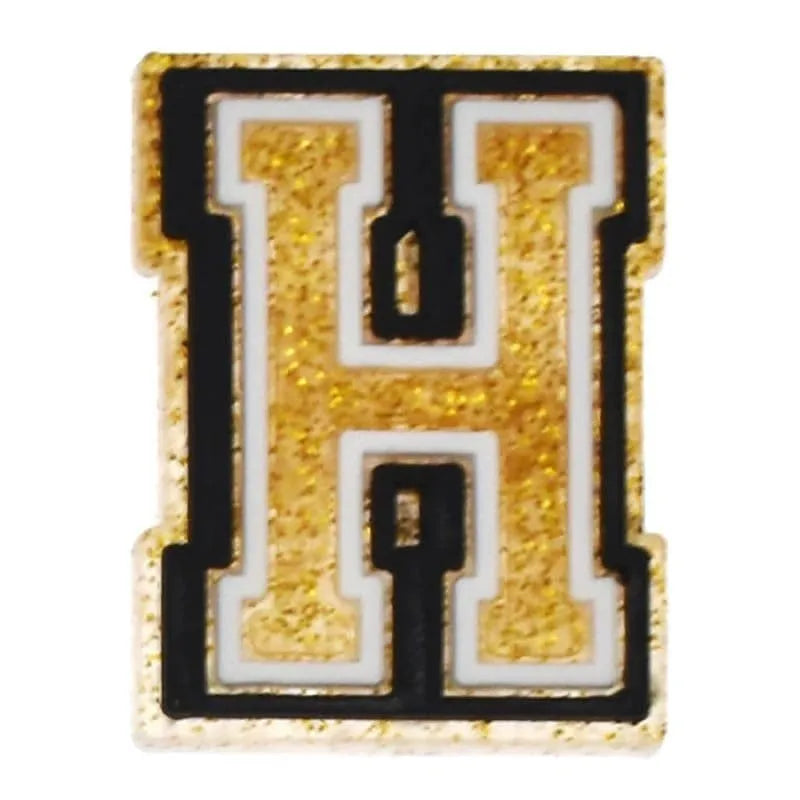 Shoe charm - A-Z LETTERS, Speckled Gold with Black frame