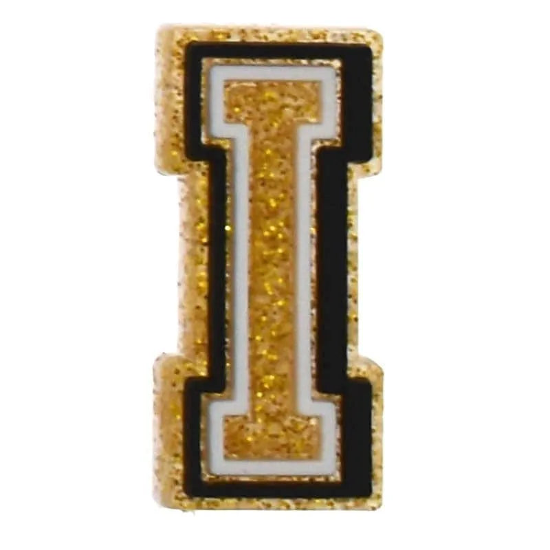 Shoe charm - A-Z LETTERS, Speckled Gold with Black frame