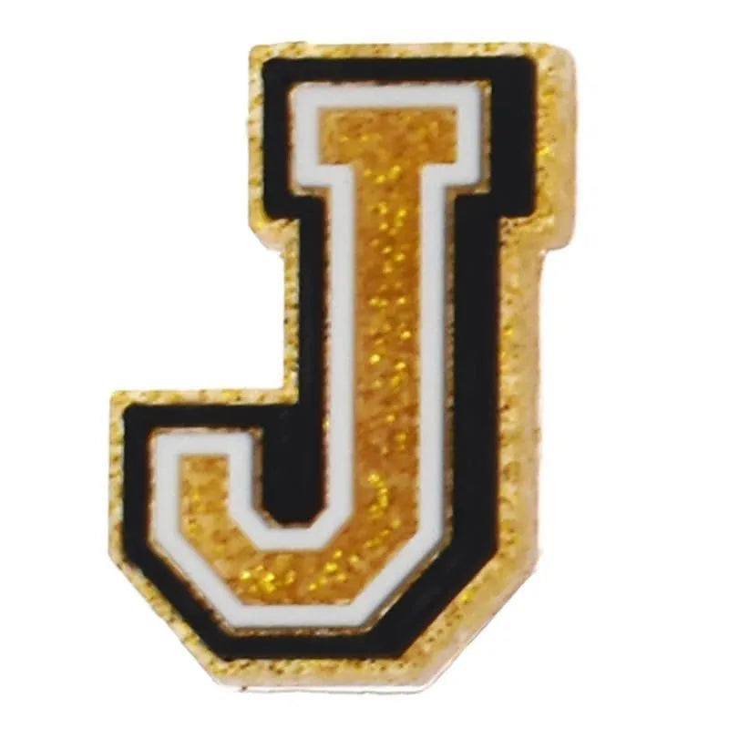 Shoe charm - A-Z LETTERS, Speckled Gold with Black frame