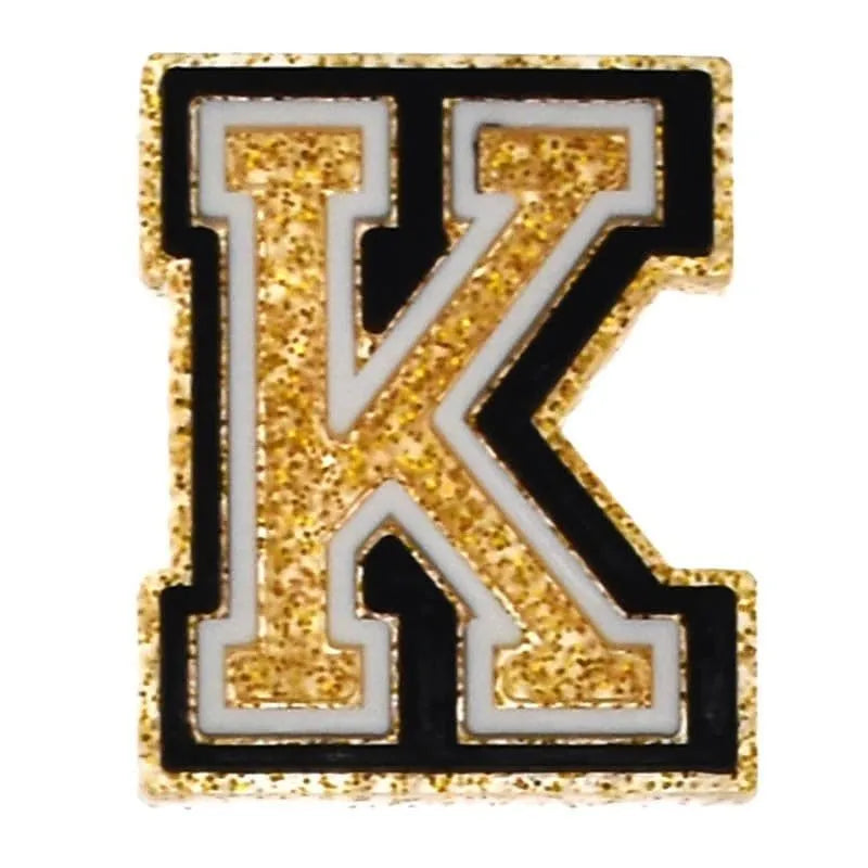 Shoe charm - A-Z LETTERS, Speckled Gold with Black frame