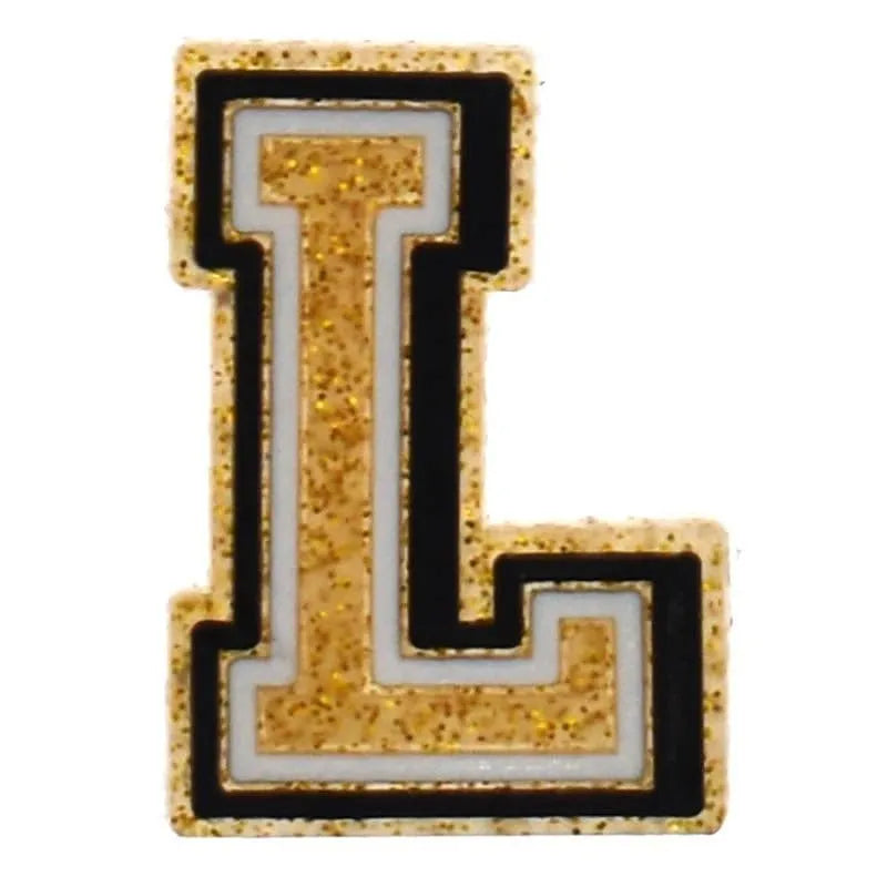 Shoe charm - A-Z LETTERS, Speckled Gold with Black frame