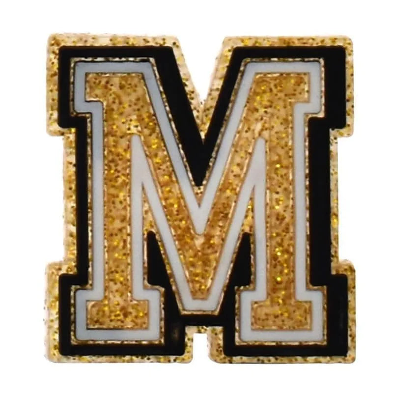 Shoe charm - A-Z LETTERS, Speckled Gold with Black frame