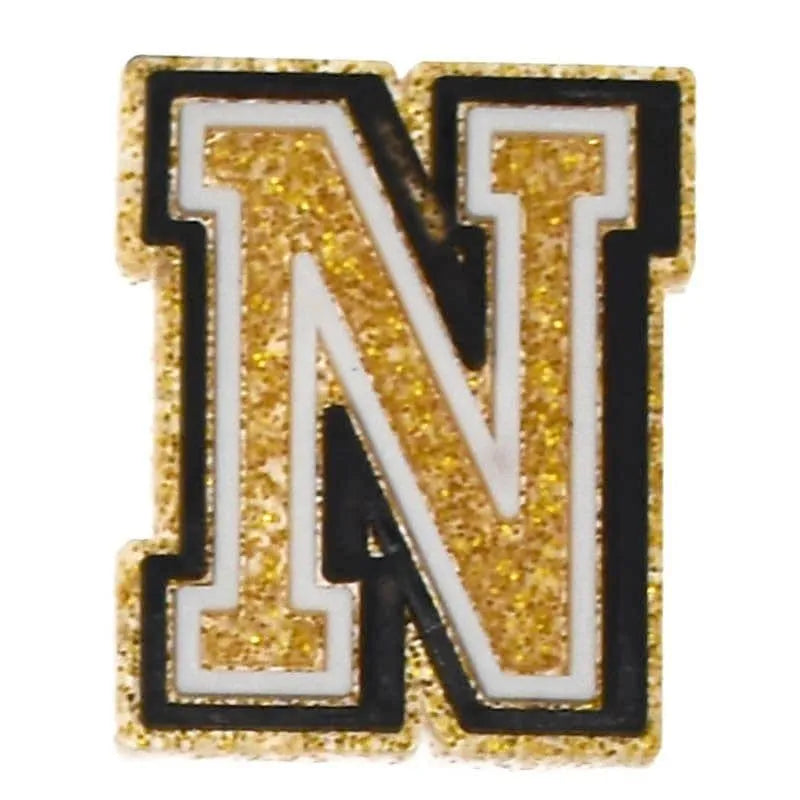 Shoe charm - A-Z LETTERS, Speckled Gold with Black frame