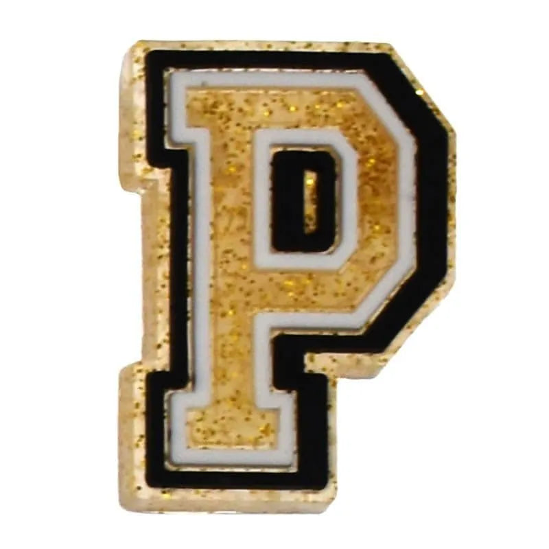 Shoe charm - A-Z LETTERS, Speckled Gold with Black frame