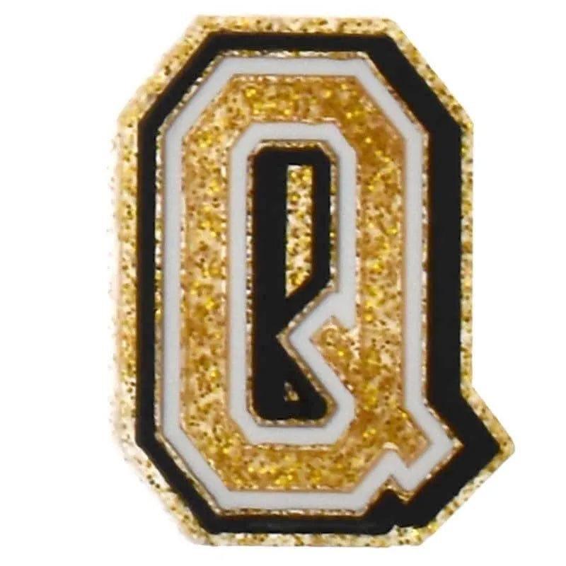 Shoe charm - A-Z LETTERS, Speckled Gold with Black frame