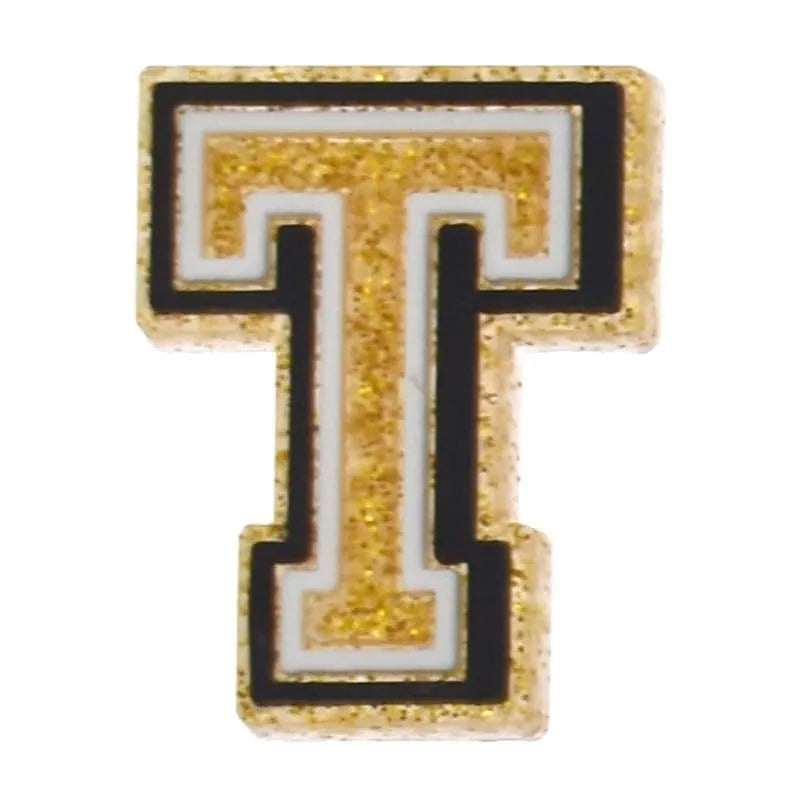 Shoe charm - A-Z LETTERS, Speckled Gold with Black frame