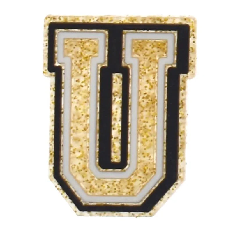 Shoe charm - A-Z LETTERS, Speckled Gold with Black frame