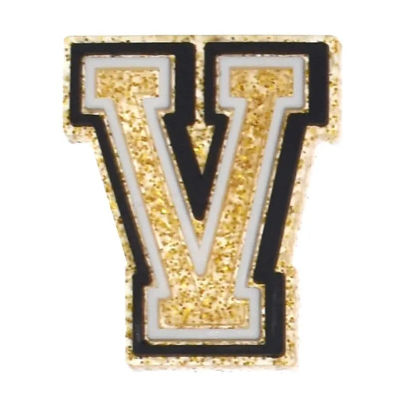 Shoe charm - A-Z LETTERS, Speckled Gold with Black frame