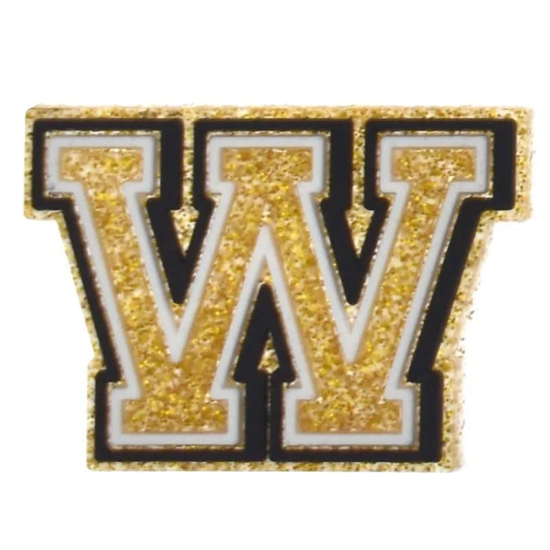 Shoe charm - A-Z LETTERS, Speckled Gold with Black frame