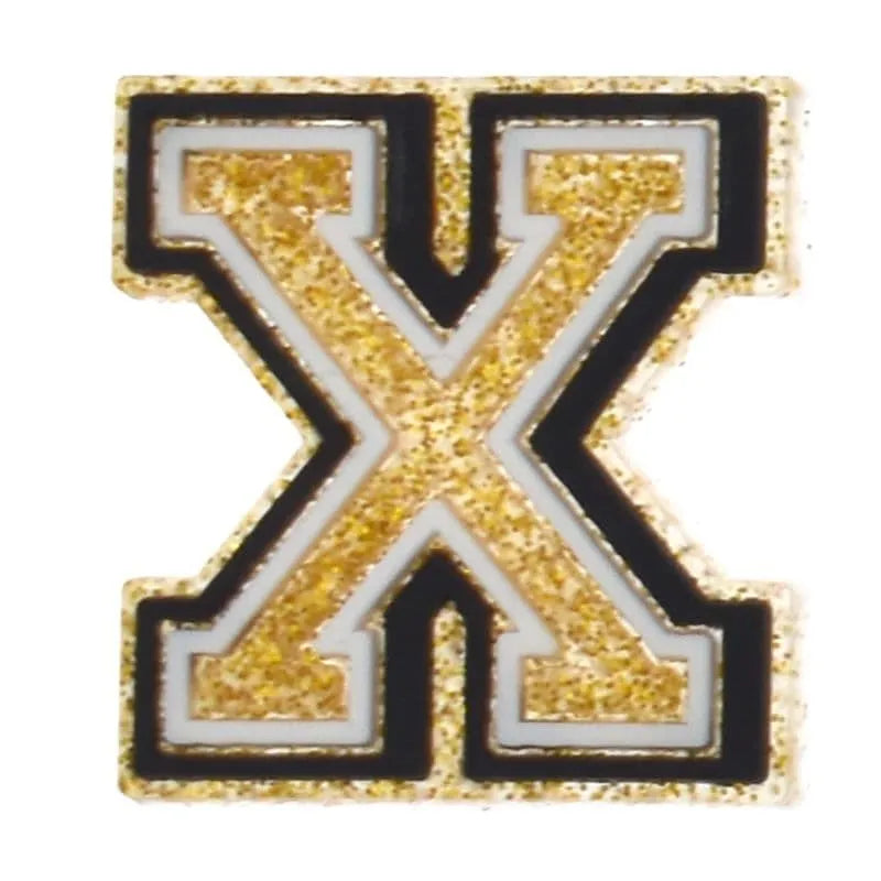 Shoe charm - A-Z LETTERS, Speckled Gold with Black frame