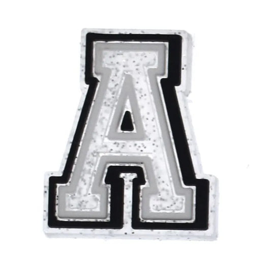 Shoe charm - A-Z LETTERS, Speckled Silver with Black frame