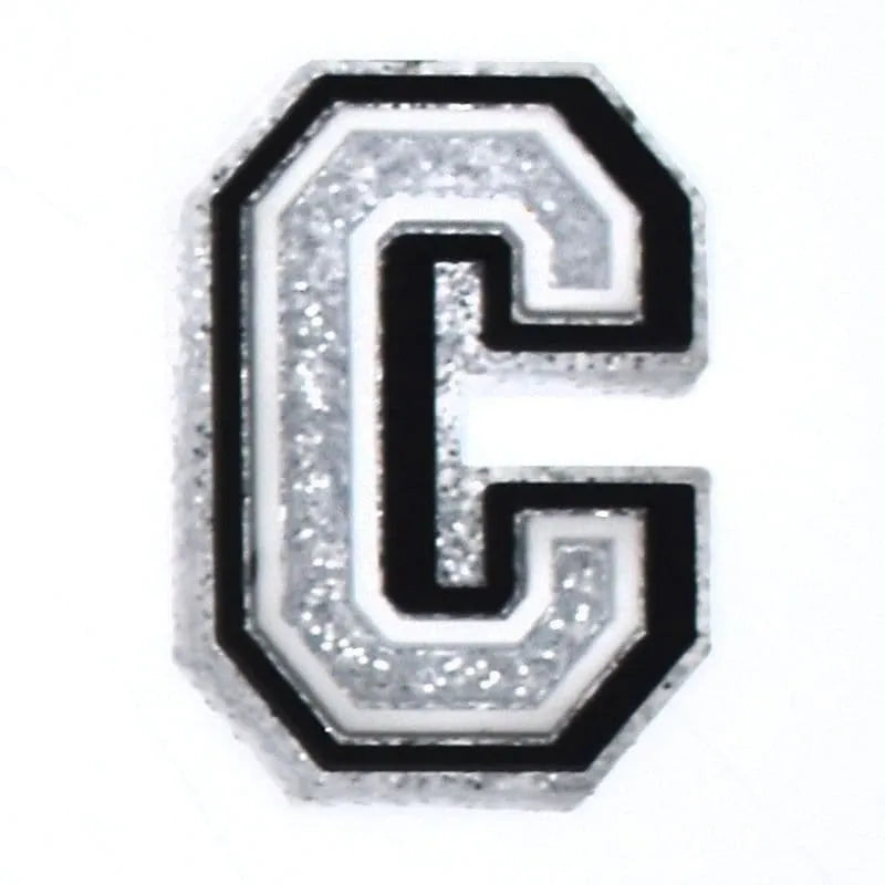 Shoe charm - A-Z LETTERS, Speckled Silver with Black frame