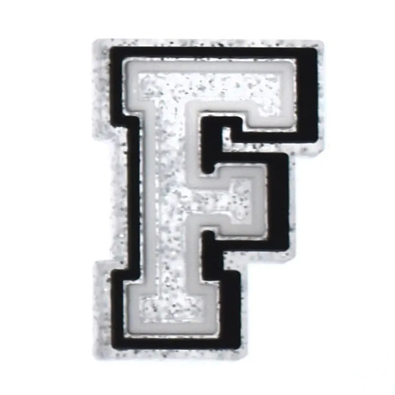 Shoe charm - A-Z LETTERS, Speckled Silver with Black frame