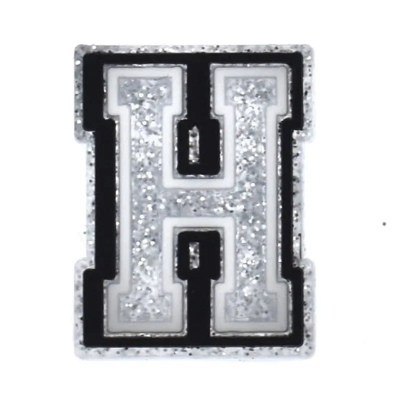 Shoe charm - A-Z LETTERS, Speckled Silver with Black frame