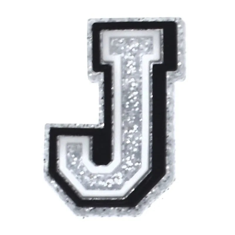 Shoe charm - A-Z LETTERS, Speckled Silver with Black frame