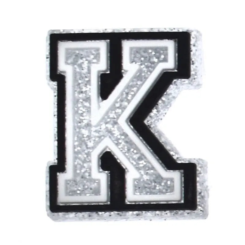 Shoe charm - A-Z LETTERS, Speckled Silver with Black frame