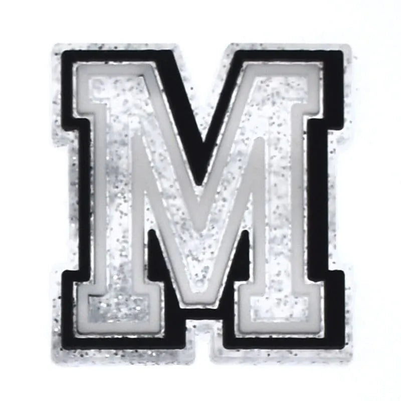Shoe charm - A-Z LETTERS, Speckled Silver with Black frame