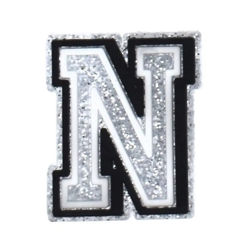 Shoe charm - A-Z LETTERS, Speckled Silver with Black frame