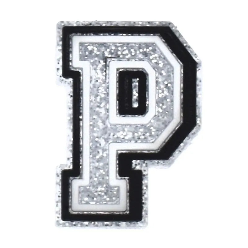 Shoe charm - A-Z LETTERS, Speckled Silver with Black frame
