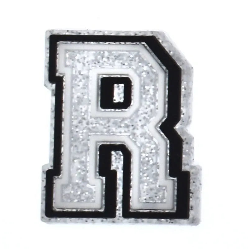 Shoe charm - A-Z LETTERS, Speckled Silver with Black frame