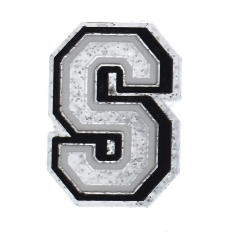 Shoe charm - A-Z LETTERS, Speckled Silver with Black frame