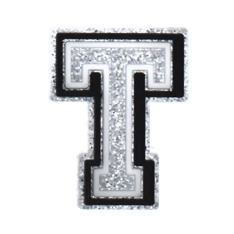 Shoe charm - A-Z LETTERS, Speckled Silver with Black frame
