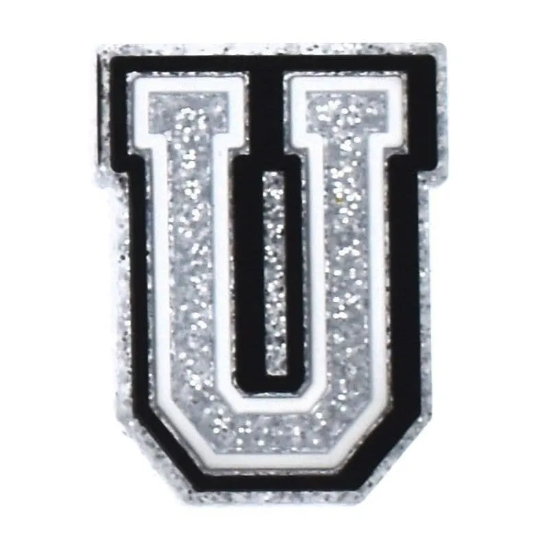 Shoe charm - A-Z LETTERS, Speckled Silver with Black frame