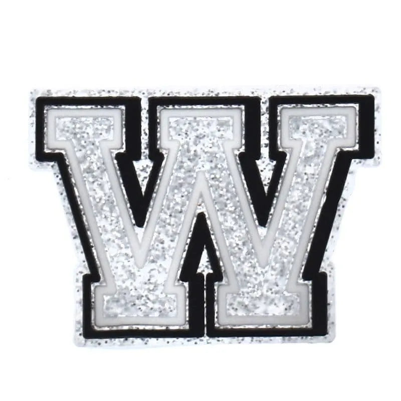 Shoe charm - A-Z LETTERS, Speckled Silver with Black frame