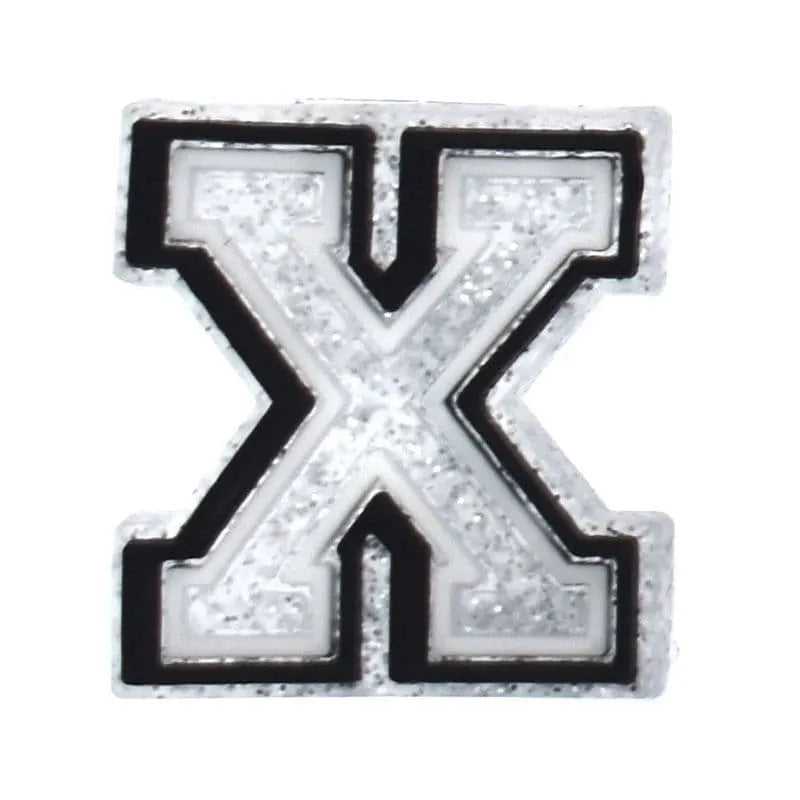 Shoe charm - A-Z LETTERS, Speckled Silver with Black frame