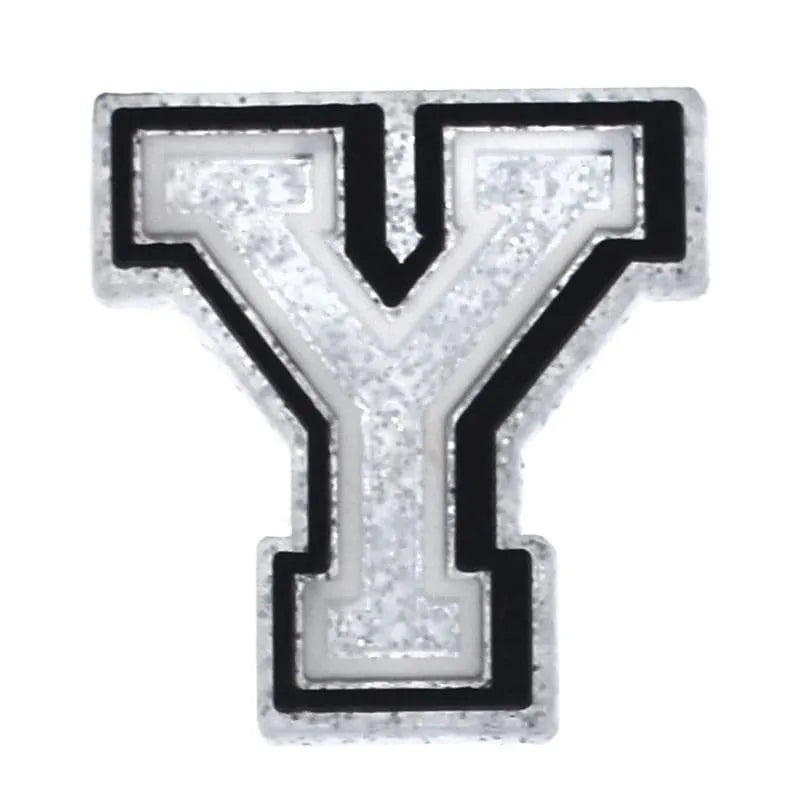 Shoe charm - A-Z LETTERS, Speckled Silver with Black frame