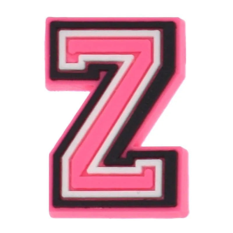 Shoe charm - A-Z LETTERS, Pink with Black frame