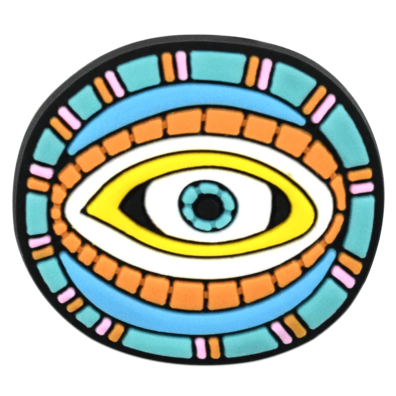 Pressed Round Aqua/Yellow Evil Eye Shoe Charm