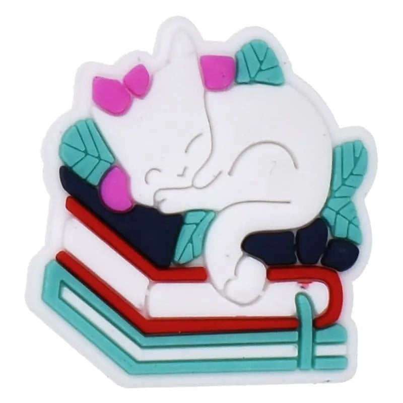 Cat On Books Shoe Charm