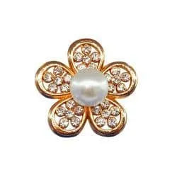 Shoe charm brooch - Flower petals diamonds on gold with standing pearl