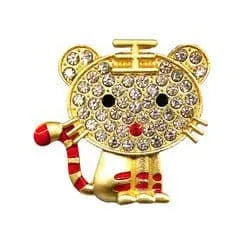 Shoe charm brooch - Chinese cat diamonds on gold